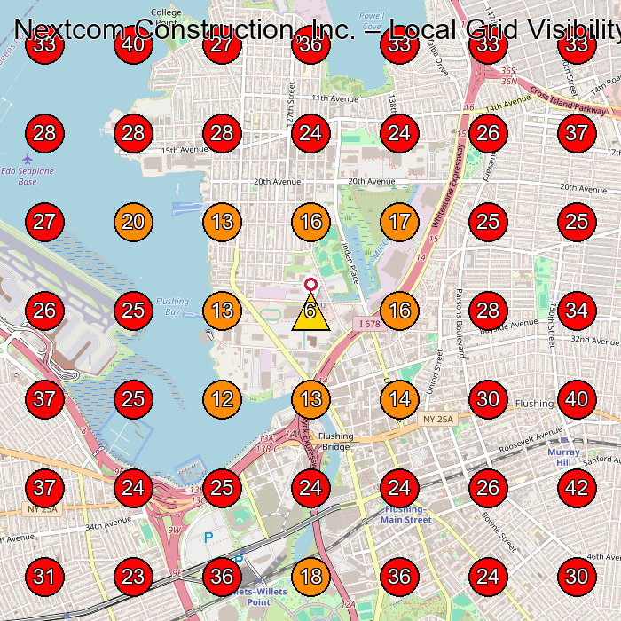 Nextcom Construction, Inc. GeoGrid visibility map for Construction Company in Queens